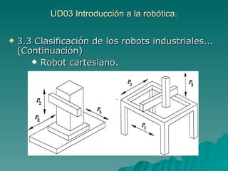 UD03 Introducción a la robótica. 3.3 Clasificación de los robots industriales... (Continuación) Robot cartesiano. 