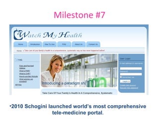 Milestone #7 2010 Schogini launched world’s most comprehensive tele-medicine portal . 