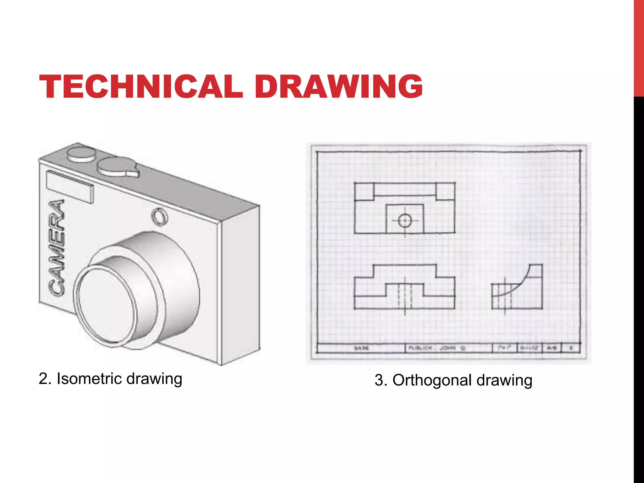 TECHNICAL DRAWING
2. Isometric drawing 3. Orthogonal drawing