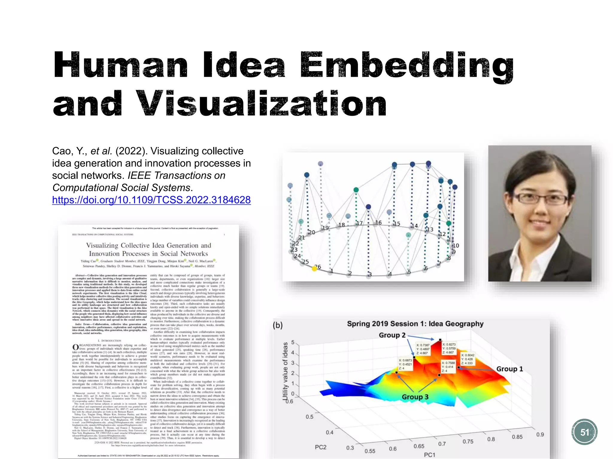 51
Cao, Y., et al. (2022). Visualizing collective
idea generation and innovation processes in
social networks. IEEE Transactions on
Computational Social Systems.
https://doi.org/10.1109/TCSS.2022.3184628
 