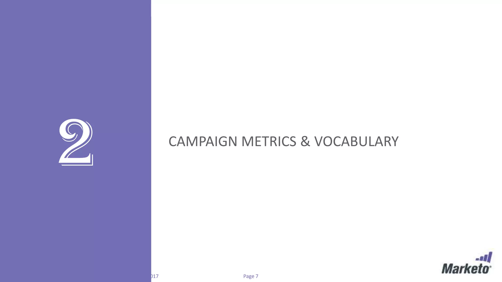 Page 7Marketo Proprietary and Confidential | © Marketo, Inc. 3/1/2017
2 CAMPAIGN METRICS & VOCABULARY
 