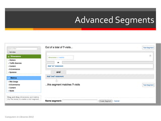 Advanced Segments




Computers in Libraries 2012
 