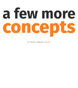 a few more
concepts
86 — intro to git — #dcbpw 2019 — @genehack
 