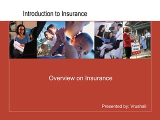 Introduction to Insurance
Presented by: Vrushali
Overview on Insurance
 