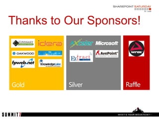 Thanks to Our Sponsors!




                    3   | SharePoint Saturday St. Louis 2012
 