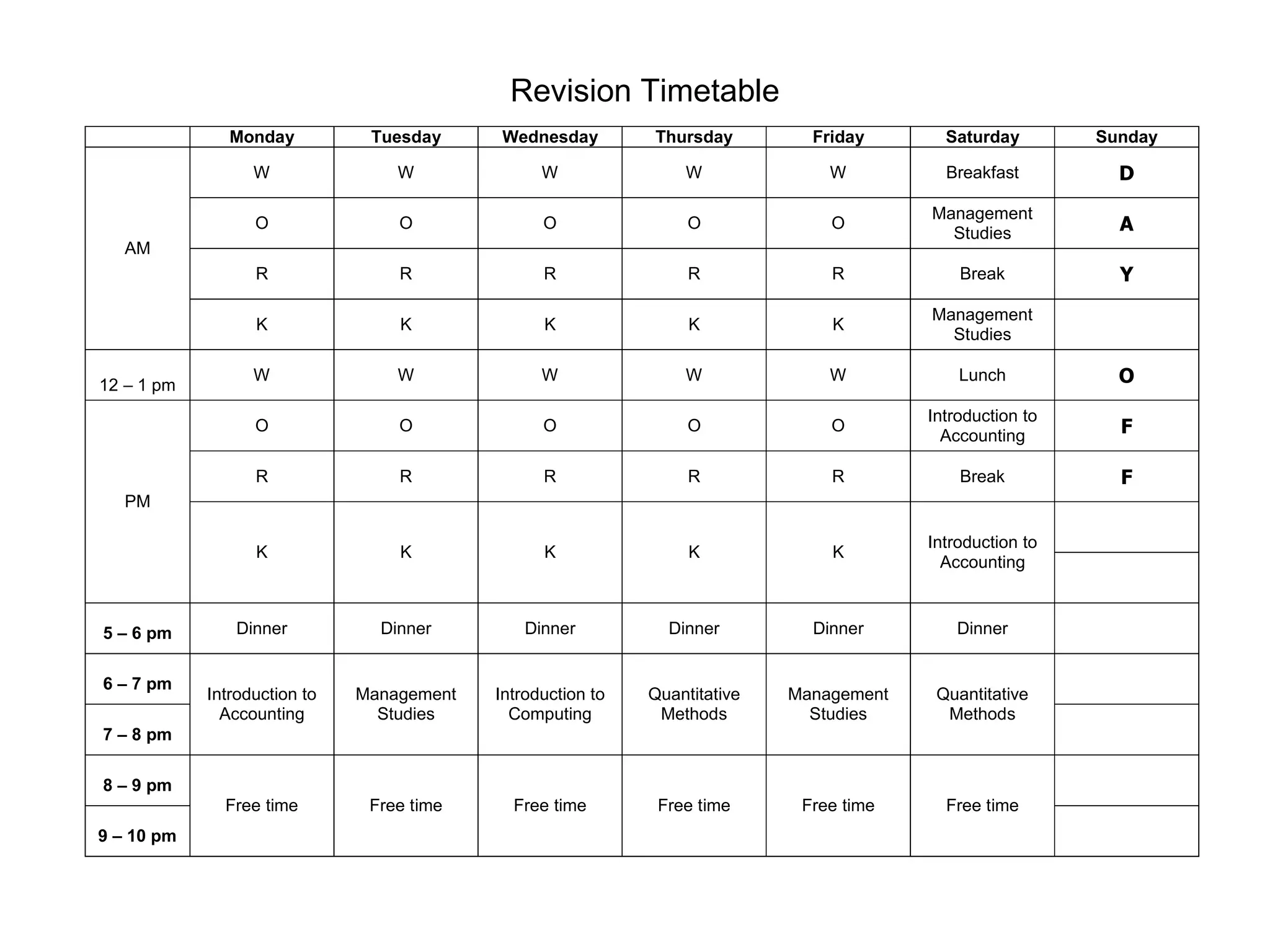Revision Timetable 