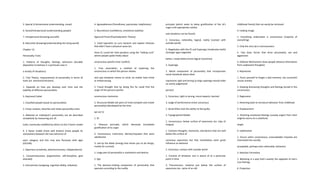 5. Spacial (3 dimensional understanding, visual)
6. Social/Interpersonal (understanding people)
7. Intrapersonal (knowing yourself)
8. Naturalist (knowing/understanding the living world)
Chapter 12:
Personality Traits
1. Patterns of thoughts, feelings, behaviors (durable
disposition to behave in a particular way in
a variety of situations)
2. Trait Theory: measurement of personality in terms of
traits (ex. extrovert/introvert)
1. Depends on how you develop over time and the
stability of different personalities
3. Raymond Cattel
1. Classified people based on personalities
2. Factor analysis: describe and relate personality traits
3. Believed an individual’s personality can be described
completely by measuring just 16
traits; eventually modified by others to the 5 factor model
4. 5 factor model (most well known) (most people lie
somewhere between the two extremes of
each category and this may also fluctuate with age)
(OCEAN)
1. Openness (creativity, adventurousness, independence)
2. Conscientiousness (organization, self-discipline, goal
directed)
3. Extroversion (outgoing, cognitive ability, talkative)
4. Agreeableness (friendliness, passionate, helpfulness)
5. Neuroticism (confidence, emotional stability)
Sigmund Freud (Psychodynamic Theory)
1. Used hypnotics to cure hysteria and explain illnesses
that didn’t have a physical cause (ex.
Anna O; cured her limb paralysis using the “talking cure”
where people spoke freely about
unconscious painful inner conflict)
1. Free association: a method of exploring the
unconscious in which the person relaxes
and says whatever comes to mind, no matter how trivial
or embarrassing
2. Freud thought that by doing this he could find the
origin of the persons painful
unconscious memories
2. Structural Model (all parts of mind compete and create
personality) (developed by the time
we are 5)
1. ID
1. Pleasure principle, which demands immediate
gratification of its urges
2. Unconscious, instinctive, desires/impulses that want
satisfaction
3. Led by the libido (energy that drives you to do things;
mostly for survival)
1. Large part of personality is motivation and desires
2. Ego
1. The decision-making component of personality that
operates according to the reality
principle (which seeks to delay gratification of the id’s
urges until appropriate outlets
and situations can be found)
2. Conscious, rationality, logical, reality (contact with
outside world)
3. Negotiates with the ID and Superego (moderates both)
(stronger egos negotiate
better; create better/more logical outcomes)
3. Superego
1. Moral component of personality that incorporates
social standards about what
represents right and wrong (a large superego would make
an overly judgmental
person)
2. Conscious, right vs wrong, moral aspects, learned
3. Judge of performance (main conscious)
1. Serial killers lack this ability to feel guilty
3. Topographical Model
1. Unconscious: below surface of awareness (ex. slips of
tongue)
1. Contains thoughts, memories, and desires that are well
below the surface of
conscious awareness but that nonetheless exert great
influence on behavior
2. Conscious: contact with outside world
1. Consists of whatever one is aware of at a particular
point in time
3. Preconscious: material just below the surface of
awareness (ex. name of an old
childhood friend) that can easily be retrieved
4. Iceberg image
1. Everything underwater is unconscious (majority of
everything)
2. Only the very tip is consciousness
5. Two basic forces that drive personality: sex and
aggression
4. Defense Mechanisms (how people distance themselves
from unpleasant thoughts)
1. Repression
1. Force yourself to forget a bad memory; not successful
causes anxiety
2. Keeping distressing thoughts and feelings buried in the
unconscious
2. Regression
1. Reverting back to immature behavior from childhood
3. Displacement
1. Diverting emotional feelings (usually anger) from their
original source to a substitute
target
4. Sublimation
1. Occurs when unconscious, unacceptable impulses are
channeled into socially
acceptable, perhaps even admirable, behaviors
5. Reaction Formation
1. Behaving in a way that’s exactly the opposite of one’s
true feelings
6. Projection
 