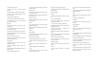 1. Deception on the test (can lie)
2. People may lack skills in accurately describing
themselves
3. May have reliability and validity issues during testing
4. Results are often misunderstood (should be careful
when reading results)
5. Unconsciousness can effect results
2. Projective Personality Tests: (asses the unconscious)
1. A psychodynamic tool used to asses personality
(usually combines with other
assessments)
2. Used to uncover potential unconsciousness, deep-
seated emotions
1. Provides ambiguous stimuli and the client projects his
or her motives (ex. ink blots)
3. Rorschach Test (most used Projective Personality Test)
1. Involving about 10 ink blot cars; each has a symmetrical
inkblot (black and white,
black white and red, and pastel colors)
2. Subject who is tested is told to look at the card and
describe immediately what he/
she sees or feels
1. Designed to reveal their traits and more about their
thinking and personality
3. Measures intelligence, emotional disorders, and
personality
1. Wrote a code book to help psychologists make sense of
patient responses
4. Thematic Apperception Test (“TAT”)
1. TAT has been among the most widely used, researched,
and taught projective
psychological tests
1. Known as the picture interpretation technique (create
an open-ended story using
the picture) (what led up to the image, how do the people
in the image feel, and
how will the story end)
1. Behavior of patient while also telling the story (body
language, change in
voice, etc)
2. Asses personality disorders and thought disorders
(expand personal growth;
understand how people feel about specific things; career,
fantasies, etc)
Chapter 15:
Abnormal Behavior
1. Medical Model (outward signs/symptoms of a mental
illness) ("it is useful to think of
abnormal behavior as a disease")
1. Diagnosis: distinguishing one illness from another
2. Etiology: causation and developmental history of an
illness
3. Prognosis: forecast about the probable course of an
illness
4. Positive and Negative aspects of Medical Model
1. Postive
1. Moved against the idea that those with mental
disorders were possessed by the
devil; began to treat it just like another illness
1. Argues that mental disorder from biological problems
in the brain cause
physical pain/problems
2. Negative
1. Stigmatized (those diagnosed and labeled as mentally
ill)
2. Criteria of Abnormal Behavior
1. Deviance: their behavior deviates from what their
society considers acceptable
1. Ex. men wear kilts in Scotland (acceptable there)
2. Maladaptive: behavior that interferes with the persons
everyday ability to function
3. Personal Distress: behavior is troubling to the
individual (pain and suffering)
3. Diagnosis and Statistical Manual of Mental Disorder
(DSM)
1. Manual to explain mental disorders (revived multiple
times as research improves and
new illnesses are discovered and added)
1. Can use the manual to look up symptoms and relate
patient to specific illness
2. Diagnostic symptoms
1. Multi-axial system (five factors that influence mental
health)
1. Clinical
2. Mental disability (retardation) and personality
disorders
3. General medical conditions and physical disorders (ex.
cancer)
4. Psychosocial and environmental factors contributing to
disorder (ex. death in the
family)
5. Global assessment of functioning (scale of 100 to 0
percent)
3. Categorical vs Dimensional Systems
1. Categorical
1. Presence or absence of a disorder (either you are or
you are not)
2. DSM is categorical
2. Dimensional
1. Rank on a continuous quantitative dimensional scale
(how anxious are you from
1-10)
2. Dimensional better captures an individuals functioning
but the categorical
approach has advantages for research and understanding
4. Commonality of mental disorders
1. Estimates of mental disorders in population are tough
to do (many people keep their
mental disorders secret and go undiagnosed as well)
2. Roughly 1 out of 5 people in US suffer from a mental
disorder
Anxiety Disorders (a normal amount of anxiety is normal)
1. Class of disorders marked by feelings of excessive
apprehension and anxiety
 