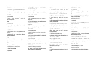1. Adolescence
1. Identity vs Role confusion; teenagers work at refining a
sense of self by testing
roles and then integrating them to form a single identity
or they become confused
3. Adulthood
1. Young Adulthood
1. Intimacy vs Isolation; key concern is if a person can
have intimacy with other
people
2. Middle Adulthood
1. Generativity vs Stagnation; gain a want to guide
younger people to create the
next generation (share wisdom)
3. Late Adulthood
1. Integrity vs Despair; look too much into death and past
experiences
16. Main Pros and Cons of Erik Ericsson’s Stages of
Psychosocial Development
1. Pros:
1. Accounts for continuity and transitions throughout life
2. Generates research
2. Cons:
1. Depends on case studies
2. Sometimes there is an overlap in stages
17. Piaget’s Theory and Stages:
1. Sensorimotor
1. First stage of child’s mental development which
involves sensation and motor
skills(sight, hear, feel, taste, etc)
2. Learn through senses, object permanence (think
something is going away and then
coming back (ex. peekaboo)
2. Preoperational
1. Use mental ability to represent events and objects in
various ways
2. Conservation: awareness that physical quantities
respond constant not depending on
shape or size
3. Tendency to focus on just one aspect of a problem,
cannot mentally undo something
(irreversibility)
3. Concrete-Operational
1. Aquire cognitive skill of conservation and learn how to
reverse actions
2. Can focus on more than one feature of a problem at a
time and can articulate it
4. Formal Operational
5. What makes theory good and bad
1. Underestimates children’s cognitive development
2. Children display characteristics that are in one or more
of the theories
3. Doesn't pay attention to environment
18. Vygotsky Theory (cultural and social interactions;
speech is major in child’s developmental
thinking)
1. Emphasizes the critical influence that social
interactions and language, embedded within
a cultural context, have on cognitive development
2. Social interaction, speech, play, challenging thoughts
19. Differences between Piaget and Vygotsky
1. Vygotsky shows strong influence on socio-cultural
context
2. Piaget believes knowledge is individually constructed in
the social world, Vygotsky
believes knowledge is mutually constructed with others
3. Piaget’s stages have a strong influence on the stages
(all children go through same
universal stages) and Vygotsky believes there are no
general stages (different between
cultures, children function and think in similar ways
throughout their lives)
20. Numerical Understanding in Infants
1. Experiments with toys in a box (searching for the first
toy to pull out or knowing that
there are multiple toys in the box)
21. Theory of Mind
1. Preschoolers develop the ability to understand
another’s mental stage when they begin
forming a theory of mind (someone else is thinking
differently than the way we are
thinking)
2. Children think everyone sees the world the same way
as them
22. Kohlberg’s Moral Stages
1. Pre conventional
1. Punishment and Obedience (right and wrong are
defined by what they get punished
for)
2. Instrumental-Relativist (right and wrong is determined
by what we are rewarded for
by doing what others want)
2. Conventional
1. Interpersonal concordance (being good is whatever
pleases others, conforms
attitude to morality)
2. Law and Order (being good is doing your duty to
society; obeying laws and showing
respect)
3. Post conventional
1. Social Contract (right and wrong are determined by
personal values; laws no longer
matter as much, looking at other people’s values)
2. Universal Ethical Principle (live in accordance with
deeply held moral principles
which are seen as more important than laws, judgement
might go against laws)
23. Strengths of Model
1. Moral reasoning changes as we grow
24. Weaknesses of model
1. Great deal of overlap and is also more culture specific
 