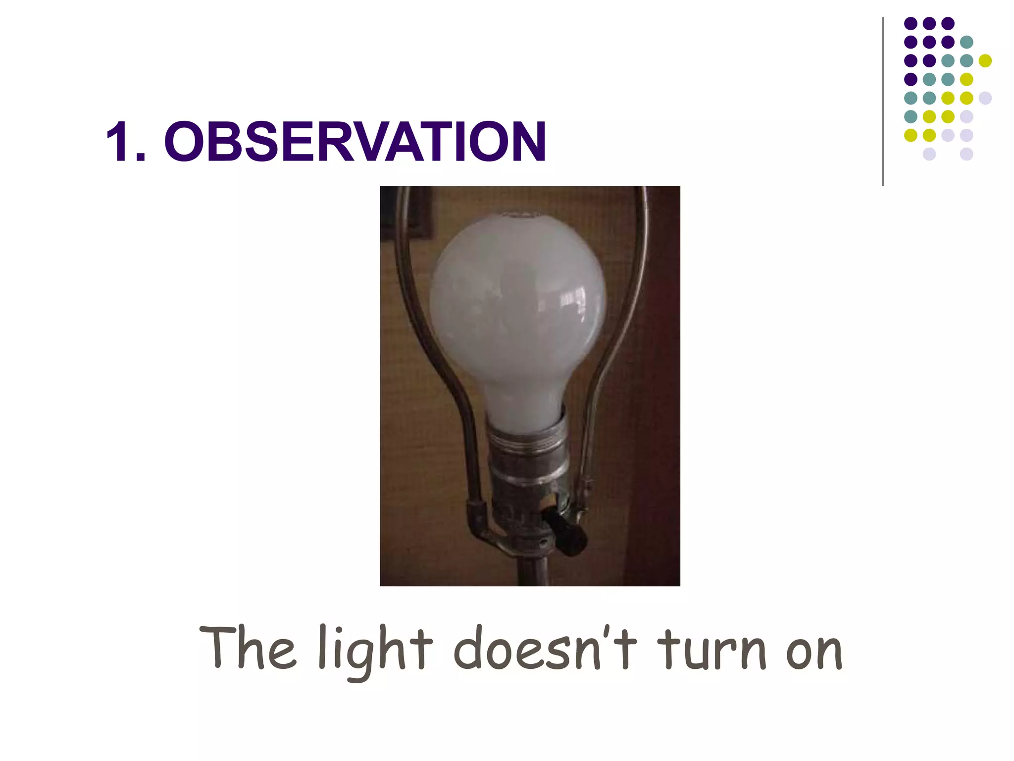 1. OBSERVATION The light doesn’t turn on 