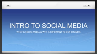 INTRO TO SOCIAL MEDIA
 WHAT IS SOCIAL MEDIA & WHY IS IMPORTANT TO OUR BUSINESS
 