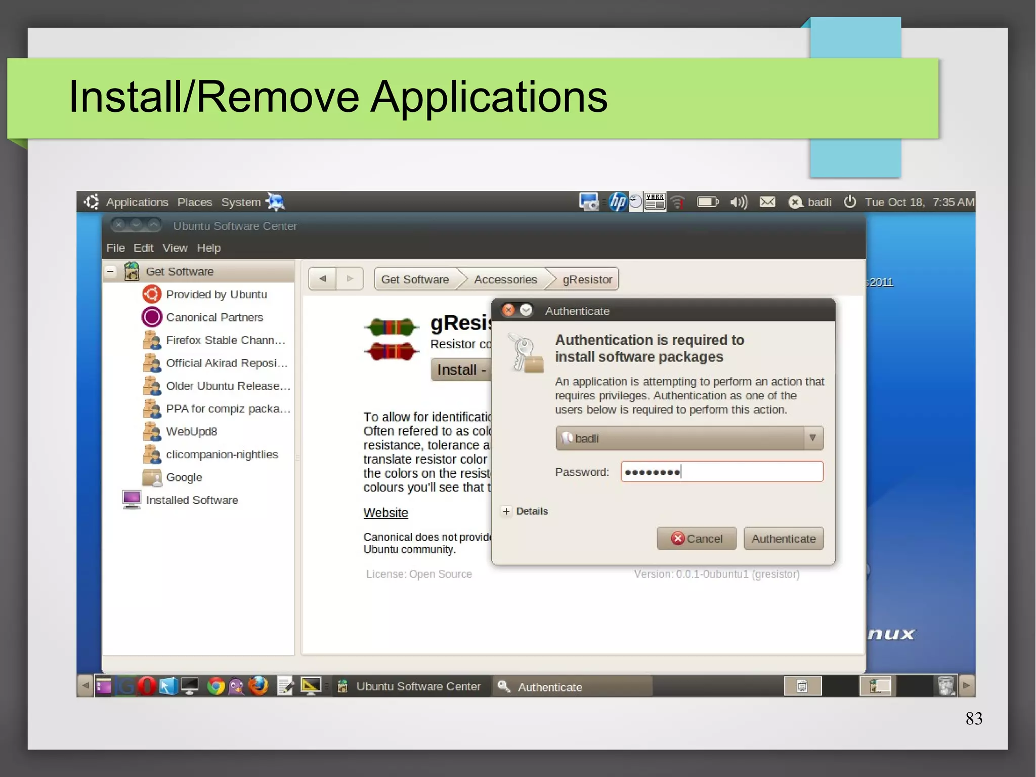 Install/Remove Applications

83

 