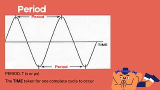 Period
PERIOD, T (s or µs)
The TIME taken for one complete cycle to occur
 