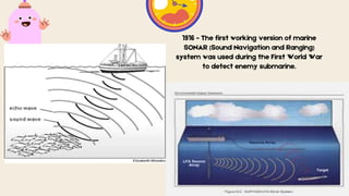 1916 - The first working version of marine
SONAR (Sound Navigation and Ranging)
system was used during the First World War
to detect enemy submarine.
 
