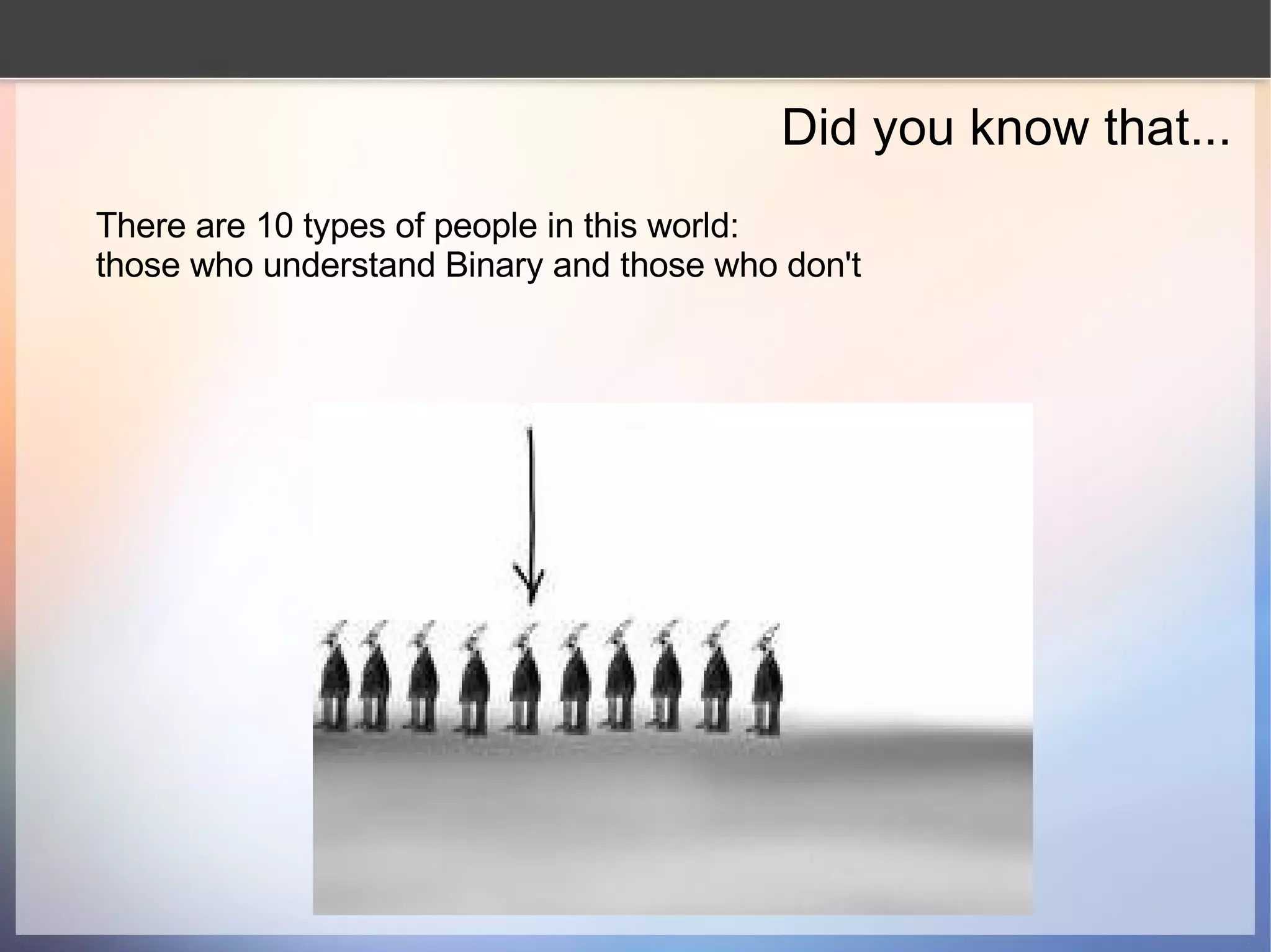 Did you know that... There are 10 types of people in this world: those who understand Binary and those who don't 