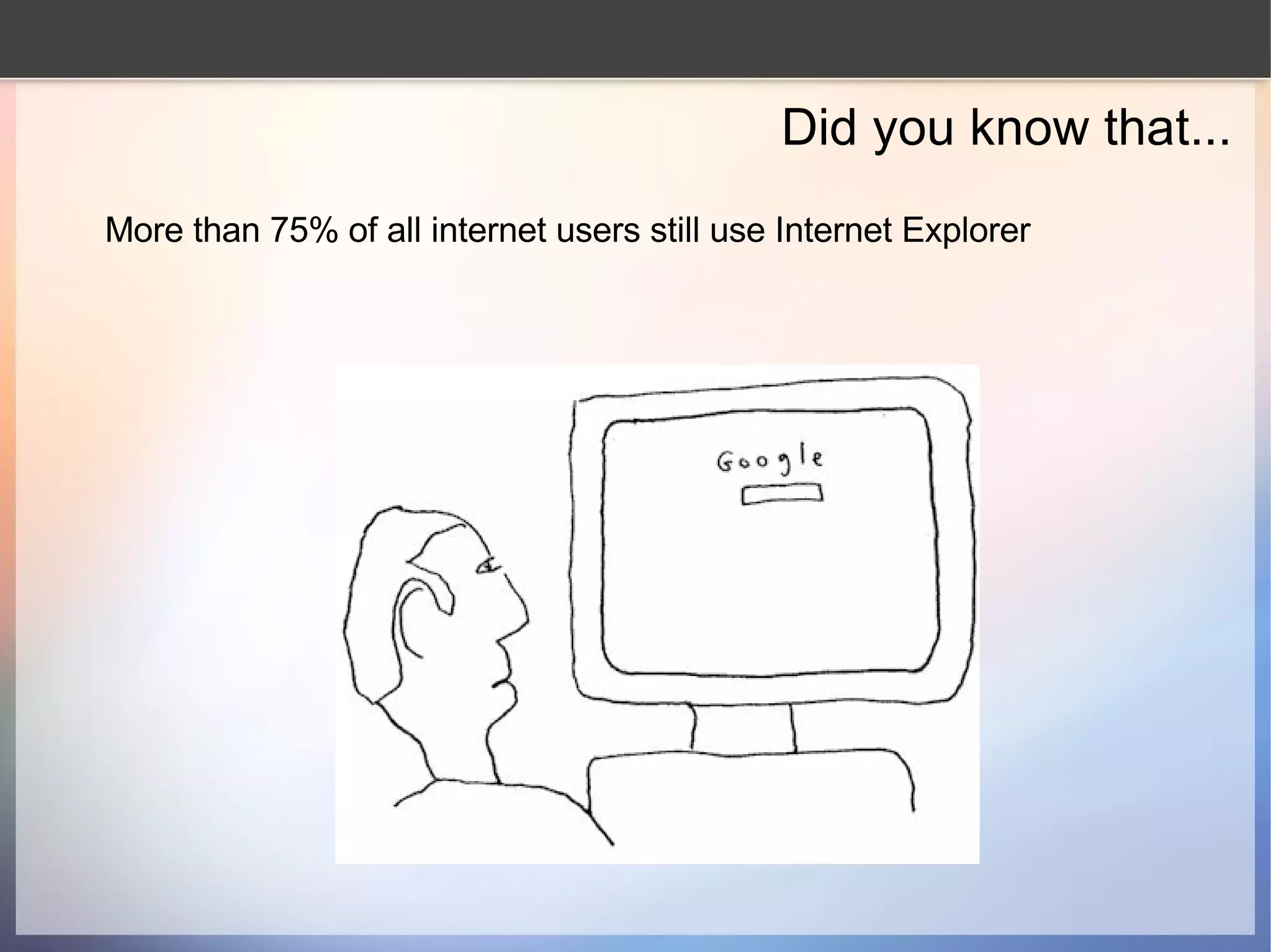 Did you know that... More than 75% of all internet users still use Internet Explorer 