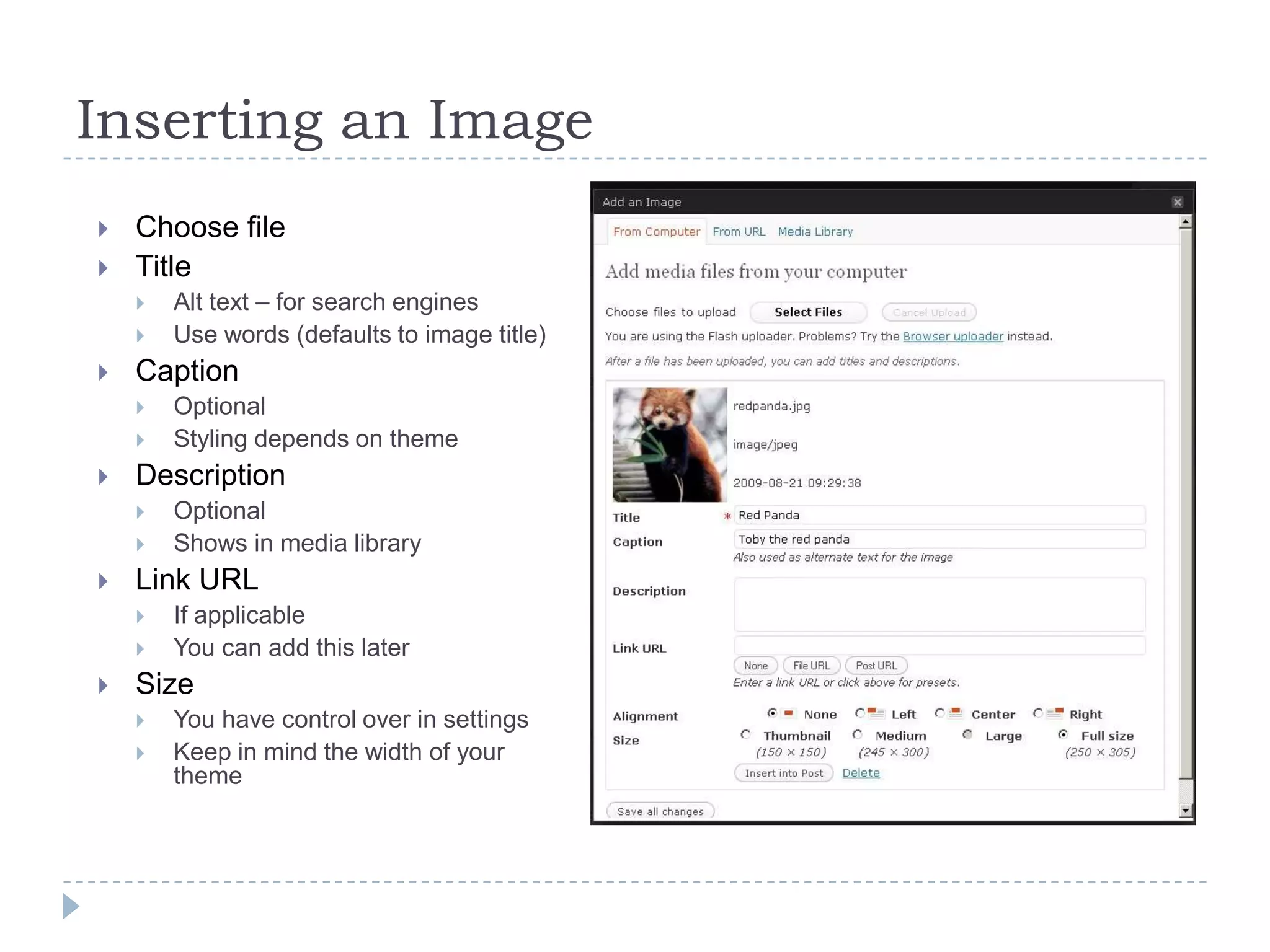Inserting a Video Go to YouTube or Vimeo Copy embed code Paste into HTML view For more on this, visit  http://schipul.com/en/helpfiles/v/225 