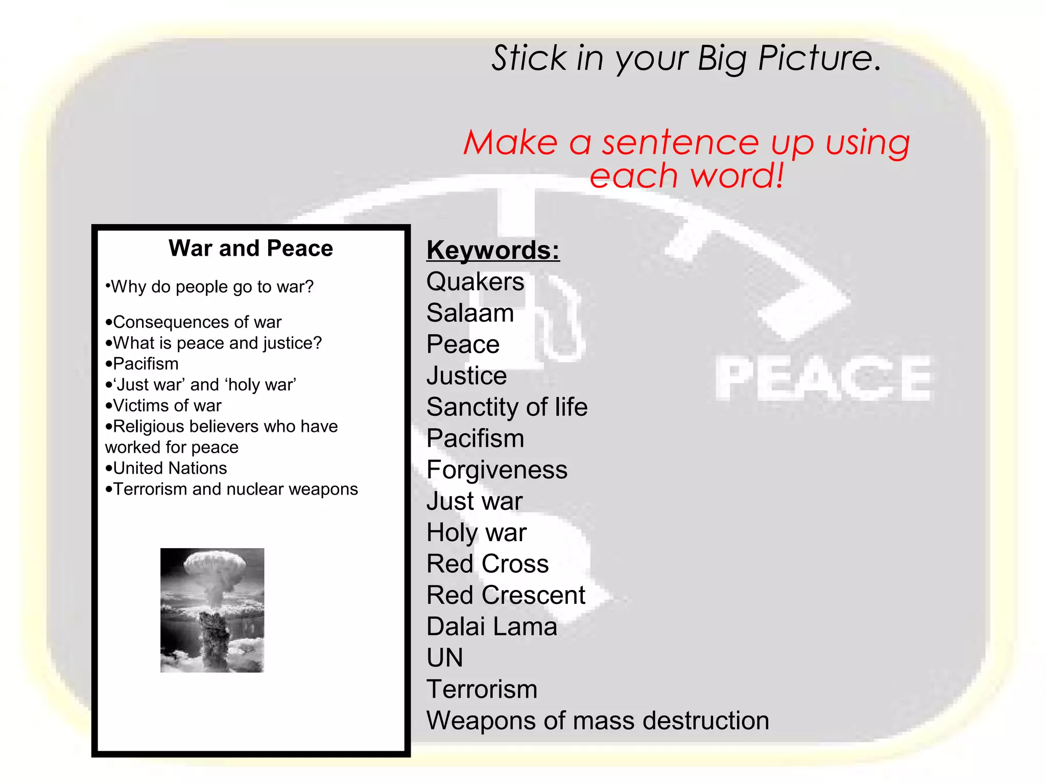 War and Peace AQA GCSE RE PPT