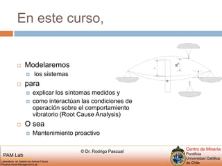 En este curso,Modelaremos los sistemas para explicar los síntomas medidos y como interactúan las condiciones de operación sobre el comportamiento vibratorio (Root Cause Analysis) O seaMantenimiento proactivo