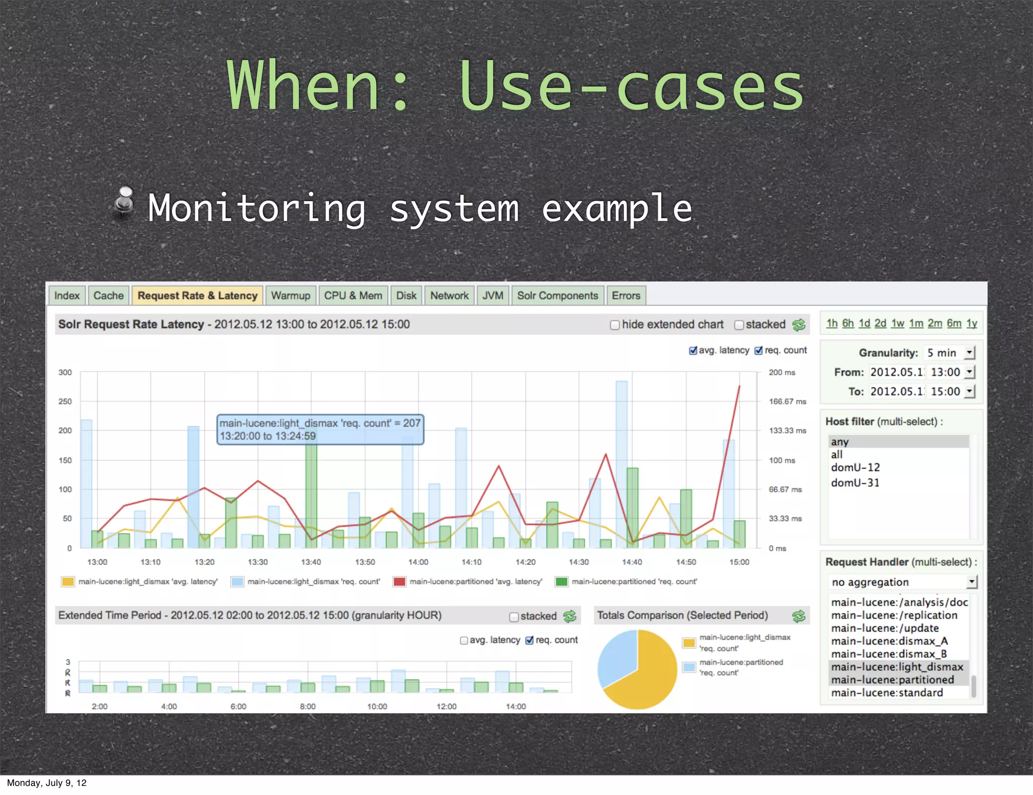 When: Use-cases Monitoring system example Monday, July 9, 12 