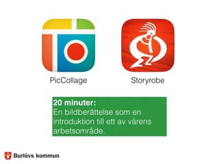PicCollage Storyrobe
20 minuter:
En bildberättelse som en
introduktion till ett av vårens
arbetsområde.
 