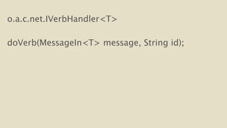 o.a.c.net.IVerbHandler<T> 
! 
doVerb(MessageIn<T> message, String id); 
! 
 
