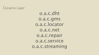 Dynamo Layer 
o.a.c.dht 
o.a.c.gms 
o.a.c.locator 
o.a.c.net 
o.a.c.repair 
o.a.c.service 
o.a.c.streaming 
 