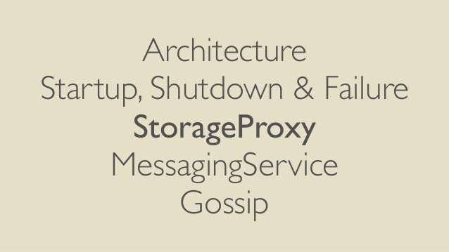 Architecture
Startup, Shutdown & Failure
StorageProxy
MessagingService
Gossip