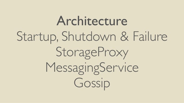 Architecture
Startup, Shutdown & Failure
StorageProxy
MessagingService
Gossip
