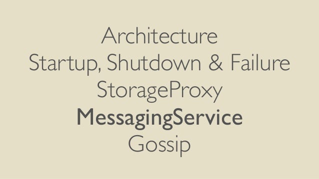 Architecture
Startup, Shutdown & Failure
StorageProxy
MessagingService
Gossip