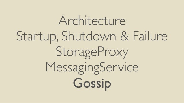 Architecture
Startup, Shutdown & Failure
StorageProxy
MessagingService
Gossip