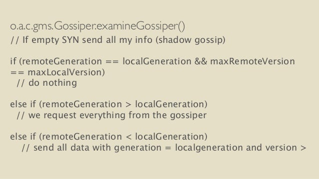 o.a.c.gms.Gossiper.examineGossiper()
// If empty SYN send all my info (shadow gossip)
!
if (remoteGeneration == localGe...