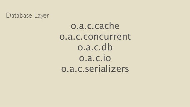 Database Layer
o.a.c.cache
o.a.c.concurrent
o.a.c.db
o.a.c.io
o.a.c.serializers