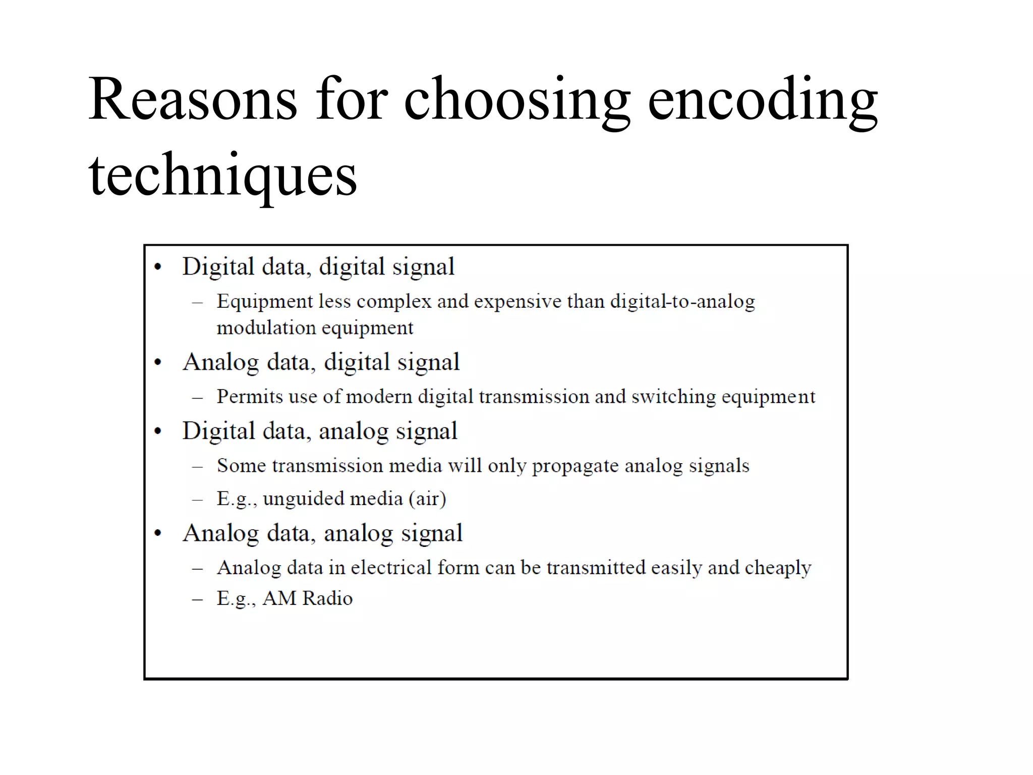 Reasons for choosing encoding
techniques