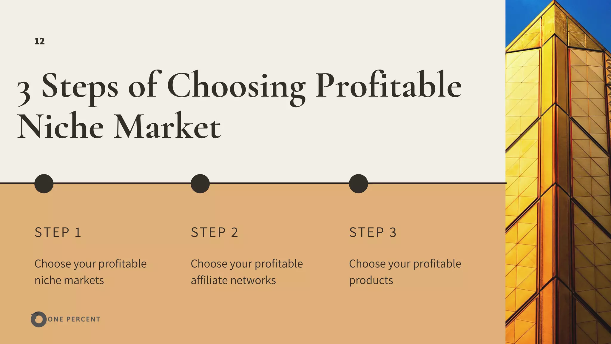3 Steps of Choosing Profitable
Niche Market
STEP 1
Choose your profitable
niche markets
STEP 2
Choose your profitable
affiliate networks
STEP 3
Choose your profitable
products
12
 