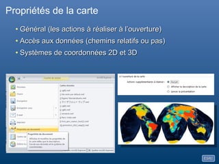 Gestion des couchesDéfinition de l’ordre d’affichage des couchesSuppression d’une coucheVider le cache locald’une coucheVisualiser les couchesutilisées pour définirles altitudes