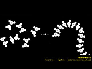 Polimerización
1 monómero   2 polímero (cadenas macromoleculares)
 