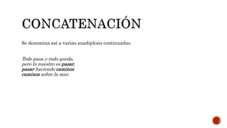 Se denomina así a varias anadiplosis continuadas.
Todo pasa y todo queda,
pero lo nuestro es pasar,
pasar haciendo caminos
caminos sobre la mar.
 