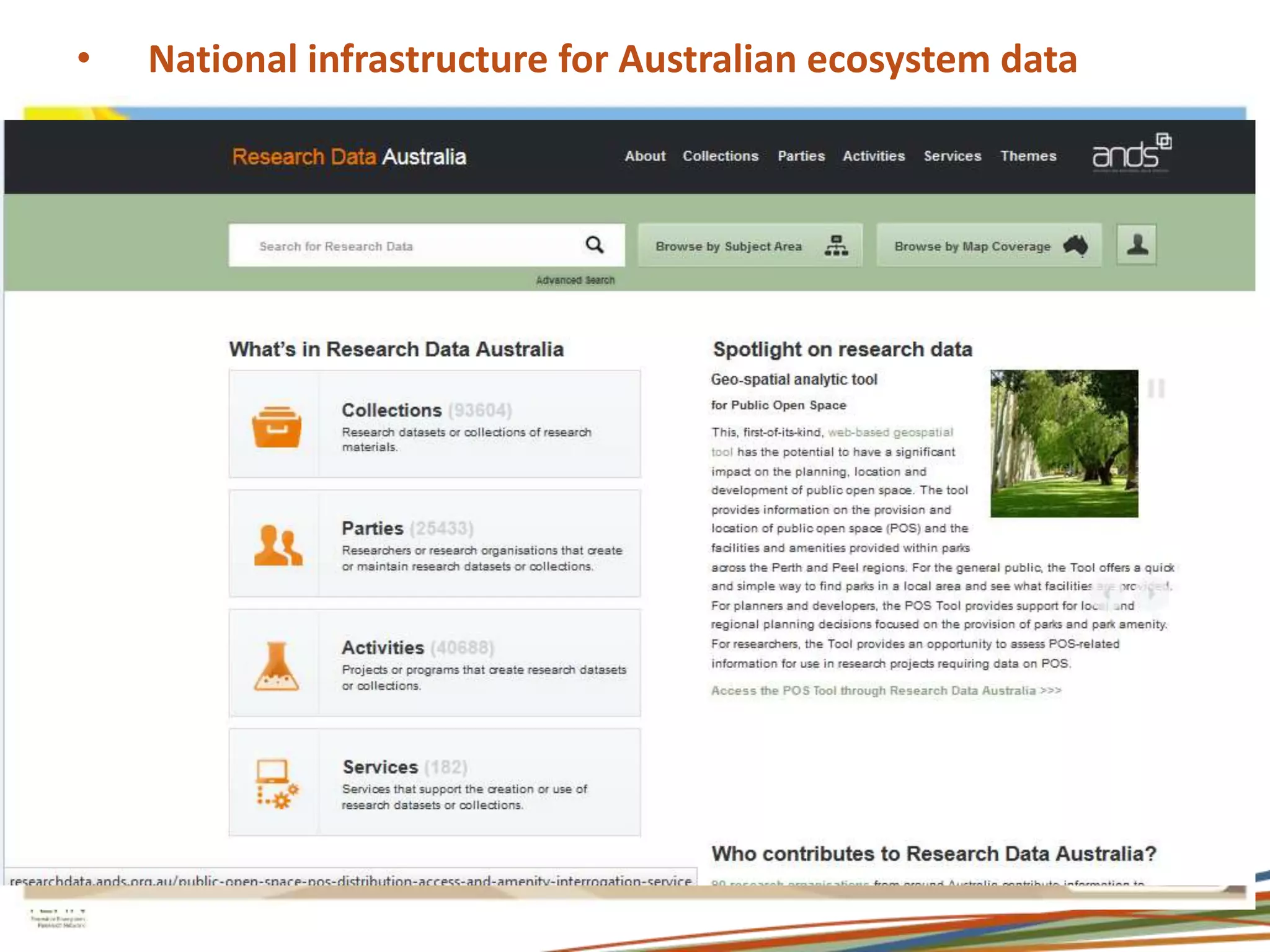 • National infrastructure for Australian ecosystem data 
 
