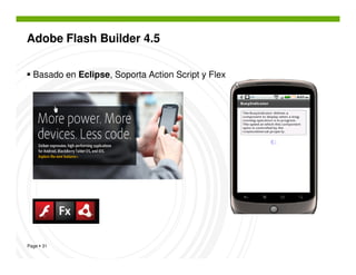 Adobe Flash Builder 4.5


  Basado en Eclipse, Soporta Action Script y Flex




Page 31
 