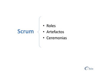 Scrum

• Roles
• Artefactos
• Ceremonias

 