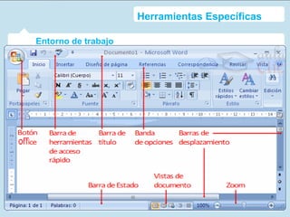Entorno de trabajo
Microsoft Word
Herramientas Específicas
 