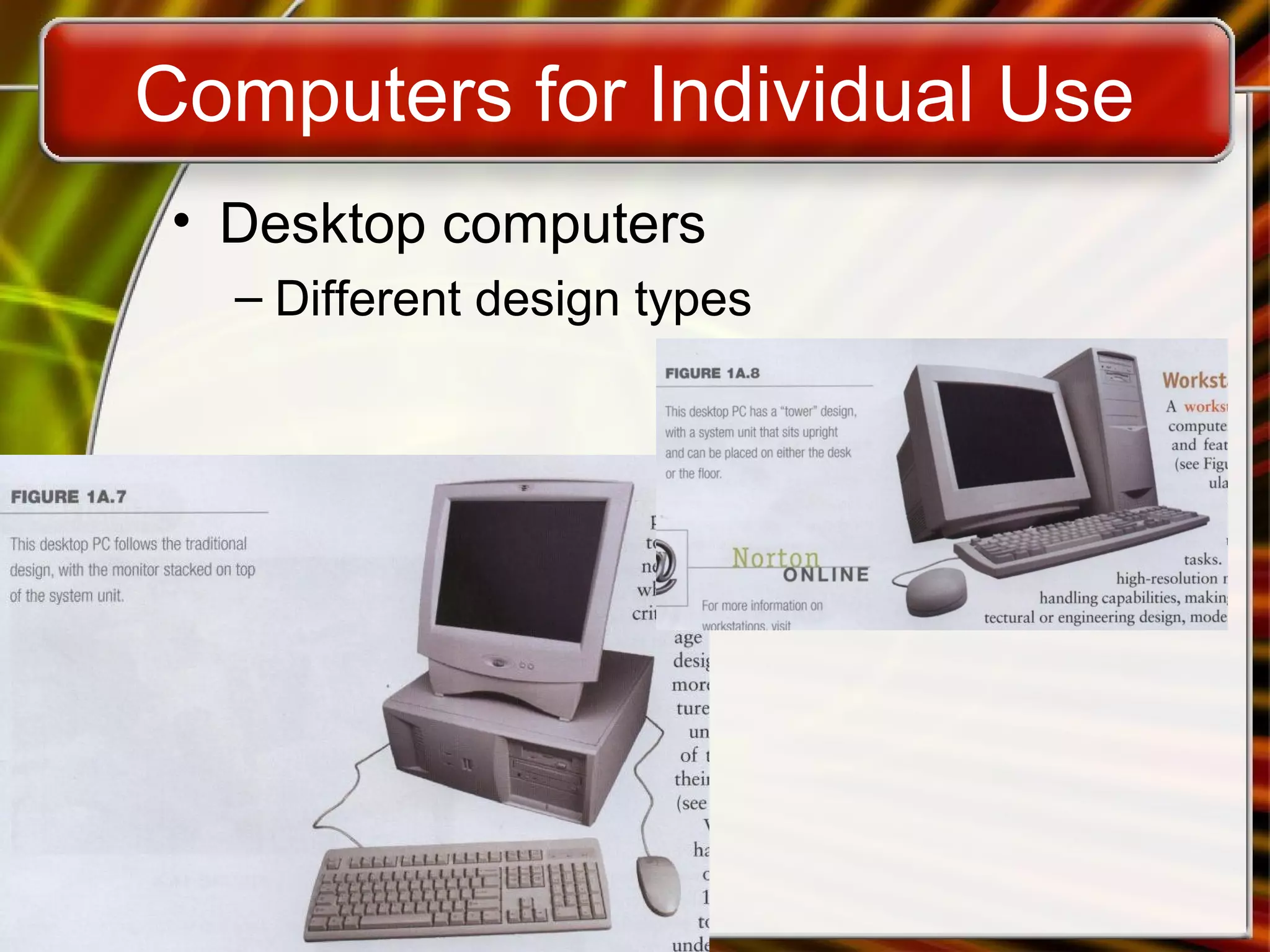 1A-10
Computers for Individual Use
• Desktop computers
– Different design types
 