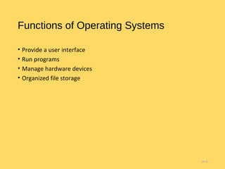Functions of Operating Systems
• Provide a user interface
• Run programs
• Manage hardware devices
• Organized file storage
7A-7A-55
 