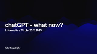 Peter Purgathofer
chatGPT - what now?
Informatics Circle 20.2.2023
 