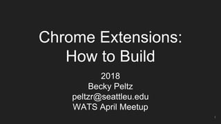 Chrome Extensions:
How to Build
2018
Becky Peltz
peltzr@seattleu.edu
WATS April Meetup
1
 