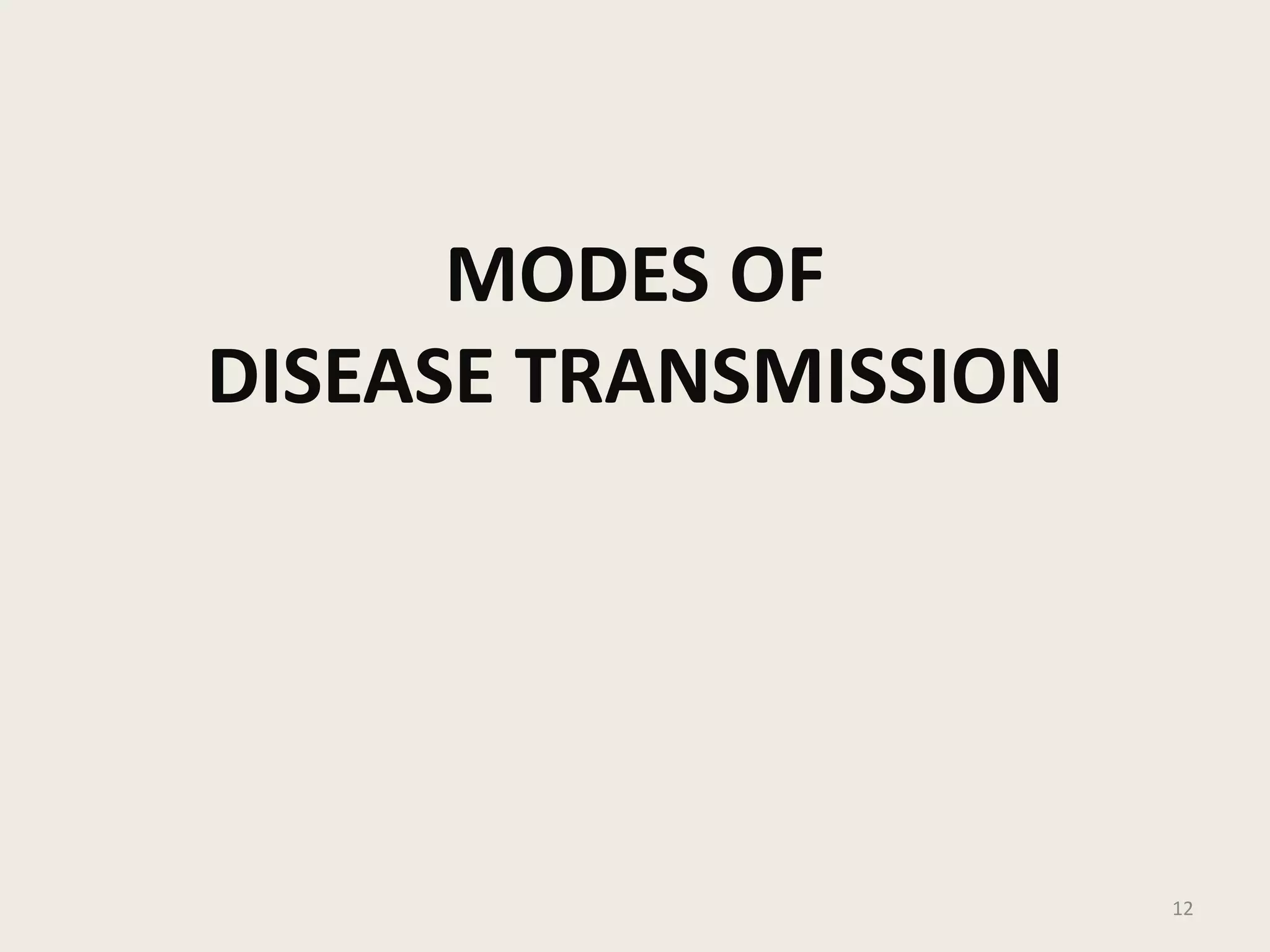 MODES OF
DISEASE TRANSMISSION
12
 