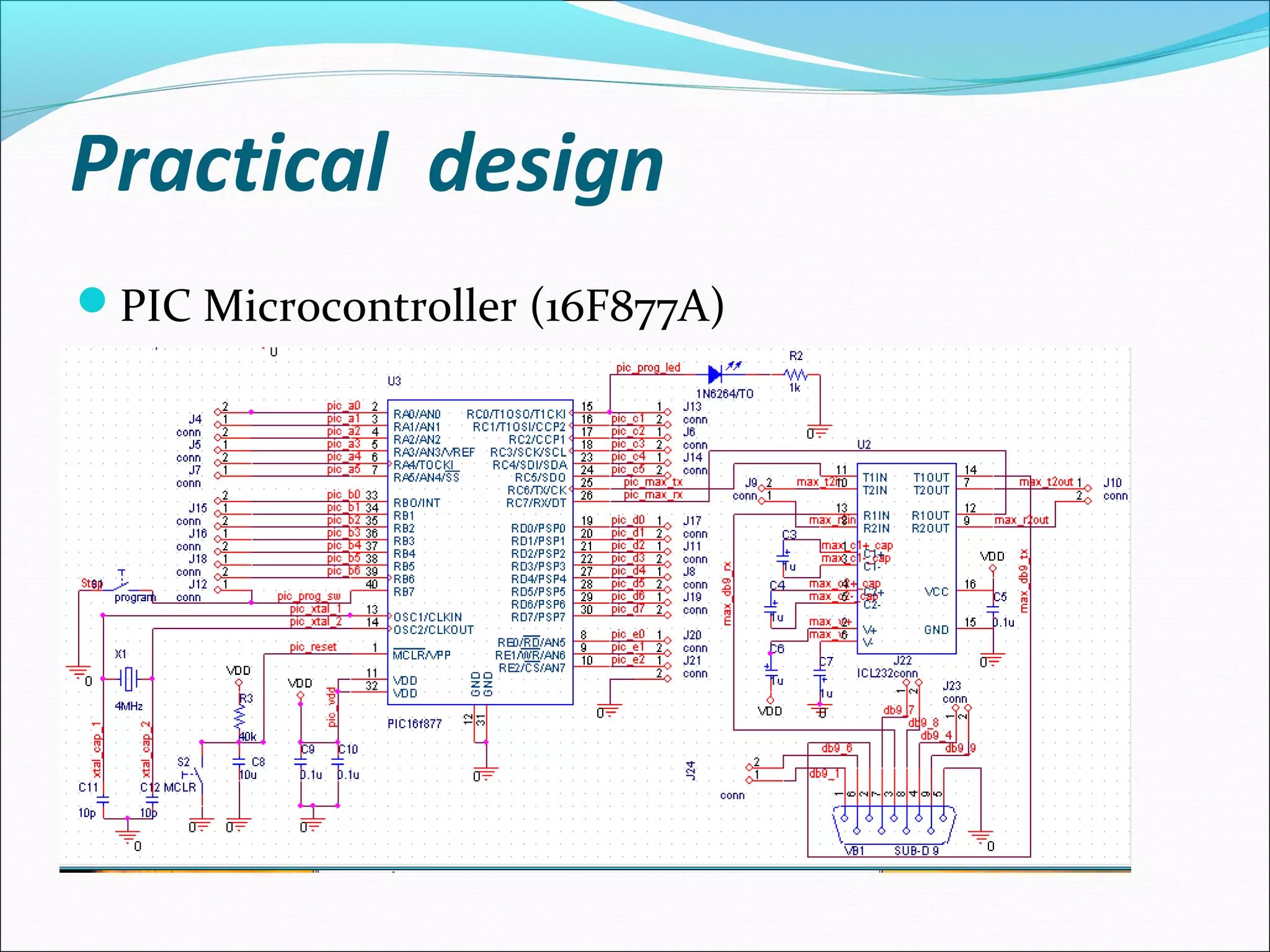 Practical design
PIC Microcontroller (16F877A)