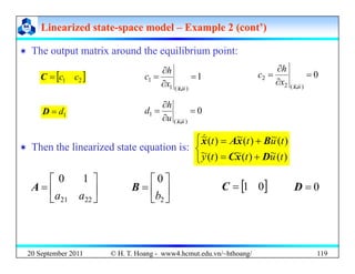 Linearized state
Linearized state-
-space model
space model –
– Example 2 (cont’)
Example 2 (cont’)
 The output matrix ar...