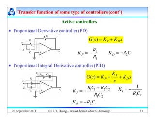 Transfer function of some type of controllers (cont’)
Transfer function of some type of controllers (cont’)
Active control...